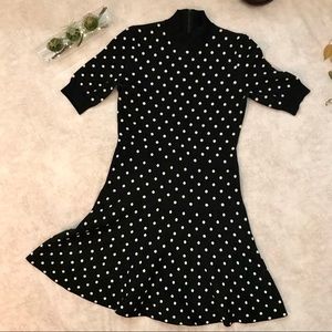 Rachel Roy Black Polka Dot Knit Dress Size Medium